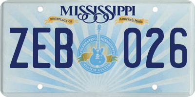 MS license plate ZEB026