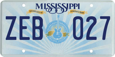 MS license plate ZEB027