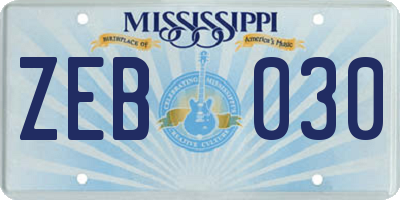 MS license plate ZEB030