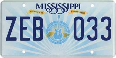 MS license plate ZEB033