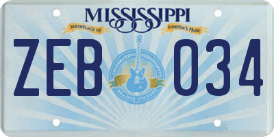 MS license plate ZEB034