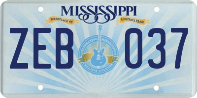 MS license plate ZEB037