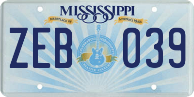 MS license plate ZEB039