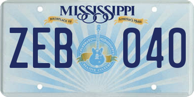 MS license plate ZEB040