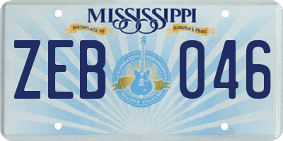 MS license plate ZEB046