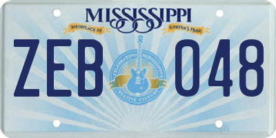 MS license plate ZEB048