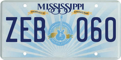 MS license plate ZEB060