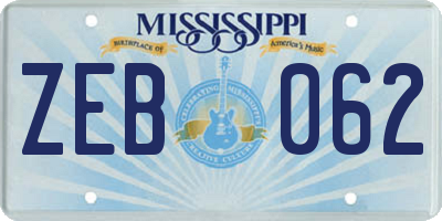 MS license plate ZEB062