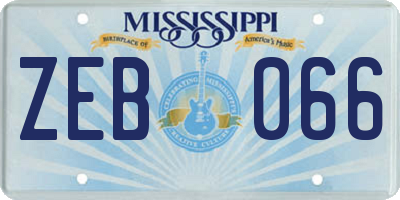 MS license plate ZEB066