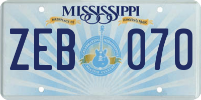 MS license plate ZEB070
