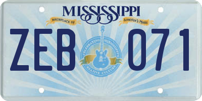 MS license plate ZEB071