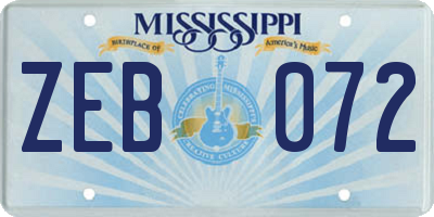 MS license plate ZEB072