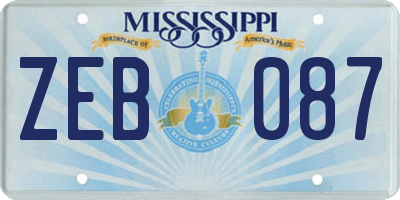 MS license plate ZEB087