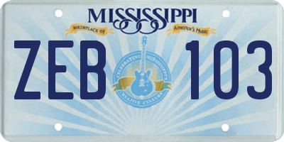 MS license plate ZEB103