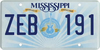 MS license plate ZEB191