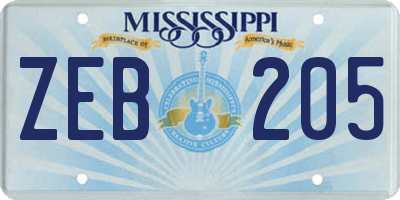 MS license plate ZEB205