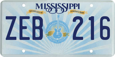 MS license plate ZEB216