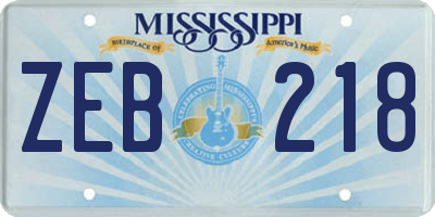 MS license plate ZEB218
