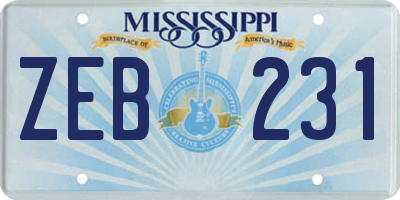MS license plate ZEB231