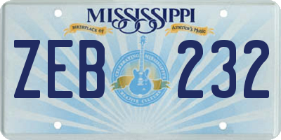 MS license plate ZEB232