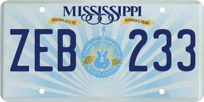 MS license plate ZEB233