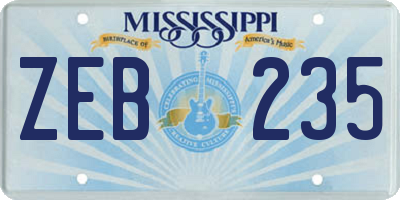 MS license plate ZEB235