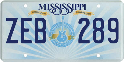 MS license plate ZEB289