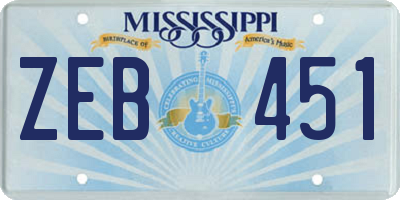 MS license plate ZEB451