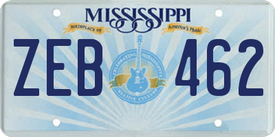 MS license plate ZEB462