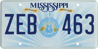 MS license plate ZEB463