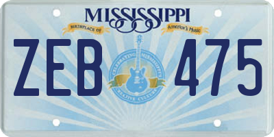 MS license plate ZEB475