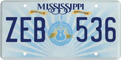 MS license plate ZEB536