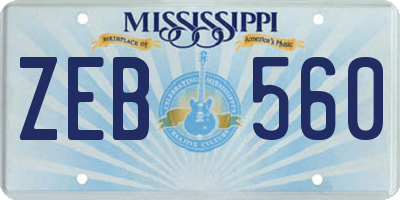 MS license plate ZEB560