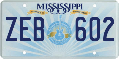MS license plate ZEB602