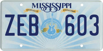 MS license plate ZEB603