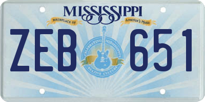 MS license plate ZEB651