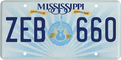 MS license plate ZEB660