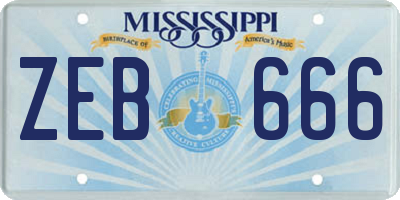 MS license plate ZEB666