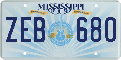 MS license plate ZEB680