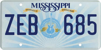 MS license plate ZEB685