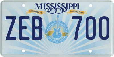 MS license plate ZEB700