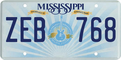 MS license plate ZEB768