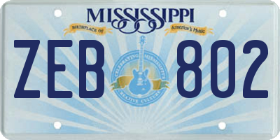 MS license plate ZEB802