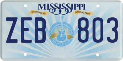 MS license plate ZEB803
