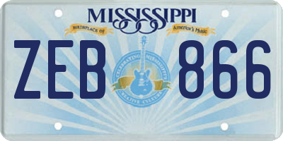 MS license plate ZEB866
