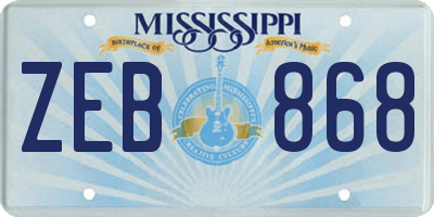 MS license plate ZEB868