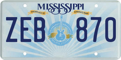 MS license plate ZEB870