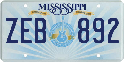 MS license plate ZEB892