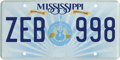 MS license plate ZEB998