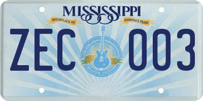 MS license plate ZEC003